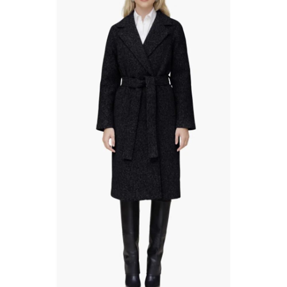 Avec Les Filles Black Lapel Collar Belted Longline Trench Coat Jacket Size XL